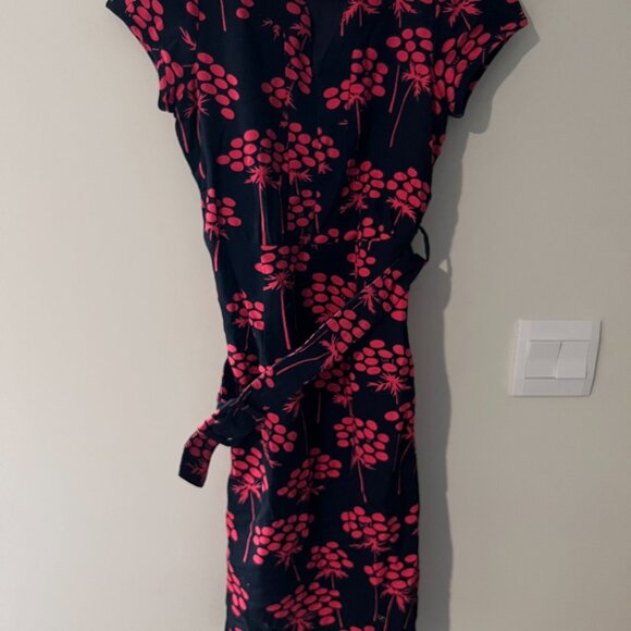 BODEN Notch Neck Shift Dress WH380 Navy & Pink Floral Damask Belted Lined 6L - Picture 6 of 15